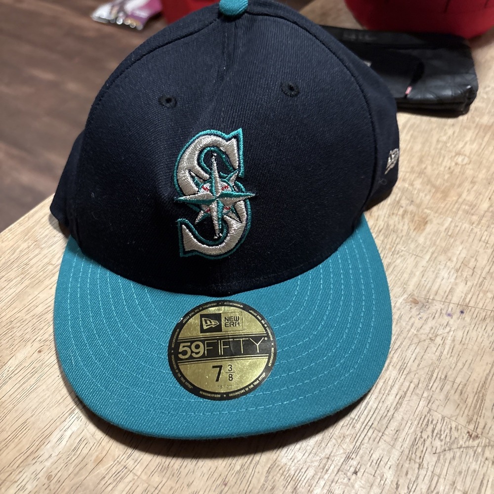 New Era 59FIFTY Seattle Mariners Fitted Cap Size 7 3/8 Navy/Teal MLB